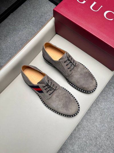 Gucci Grey calfskin Leather Shoes-Gucci Man Business Leather Shoes